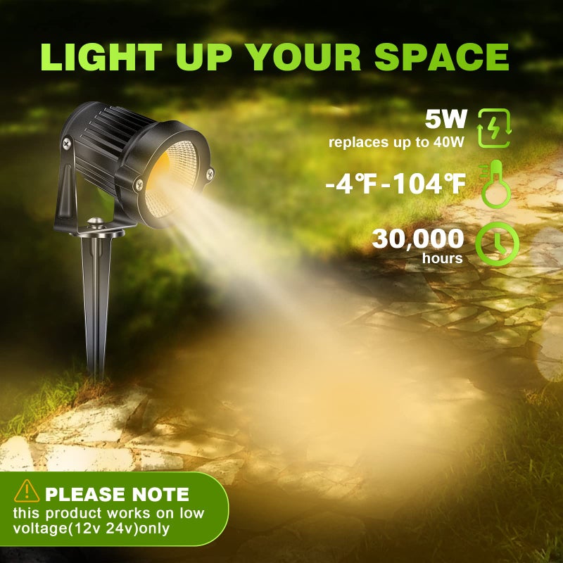 ALEDECO 5W Low Voltage Landscape Lights Outdoor 12V AC/DC LED Landscape Lighting 3000K Warm White Waterproof Garden Spotlights 500LM COB Landscape Pathway Lights for Yard,Tree (8Pack with Connectors) - Image 5